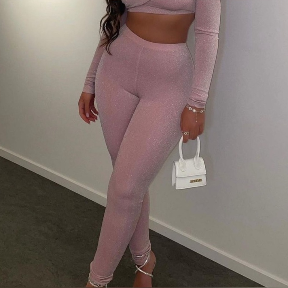 Naked Wardrobe Sparkling Glow Up Pink Leggings Set